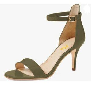 FSJ Olive Open Toe Summer Sandal Ankle Strap Mid Heels Shoes Patent Leather